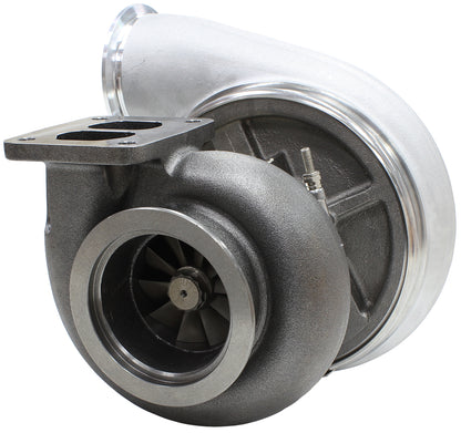 BOOSTED 7575 T4 1.10 Turbocharger 1050HP, Natural Cast Finish   External Wastegate, T4 Twin Entry Inlet Flange, V-Band Exhaust Flange