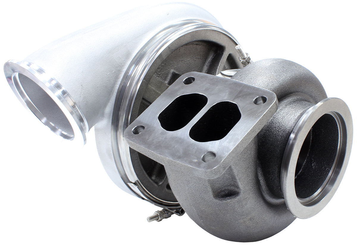 BOOSTED 7575 T4 1.10 Turbocharger 1050HP, Natural Cast Finish   External Wastegate, T4 Twin Entry Inlet Flange, V-Band Exhaust Flange