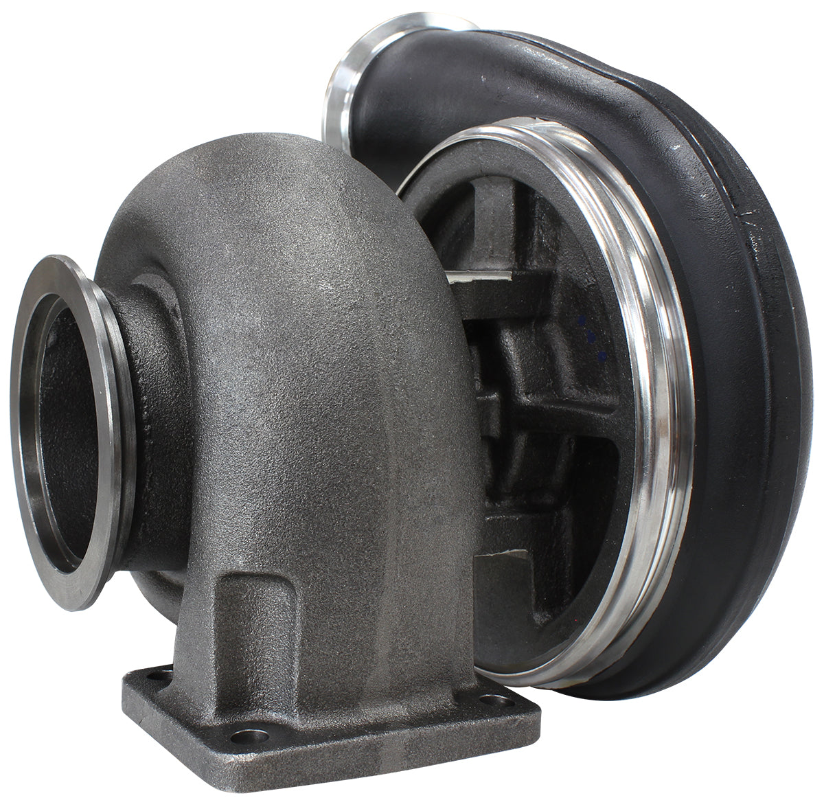 BOOSTED 8075 T4 1.10 Turbocharger 1250HP, Hi Temp Black Finish   External Wastegate, T4 Twin Entry Inlet Flange, V-Band Exhaust Flange