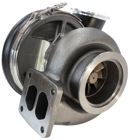 BOOSTED 8075 T4 1.10 Turbocharger 1250HP, Hi Temp Black Finish   External Wastegate, T4 Twin Entry Inlet Flange, V-Band Exhaust Flange
