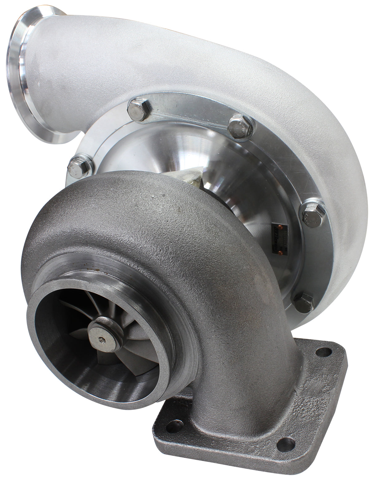 BOOSTED B7875 T4 .96 Turbocharger 1150HP, Natural Cast Finish   External Wastegate, T4 Twin Entry Inlet Flange, V-Band Exhaust Flange