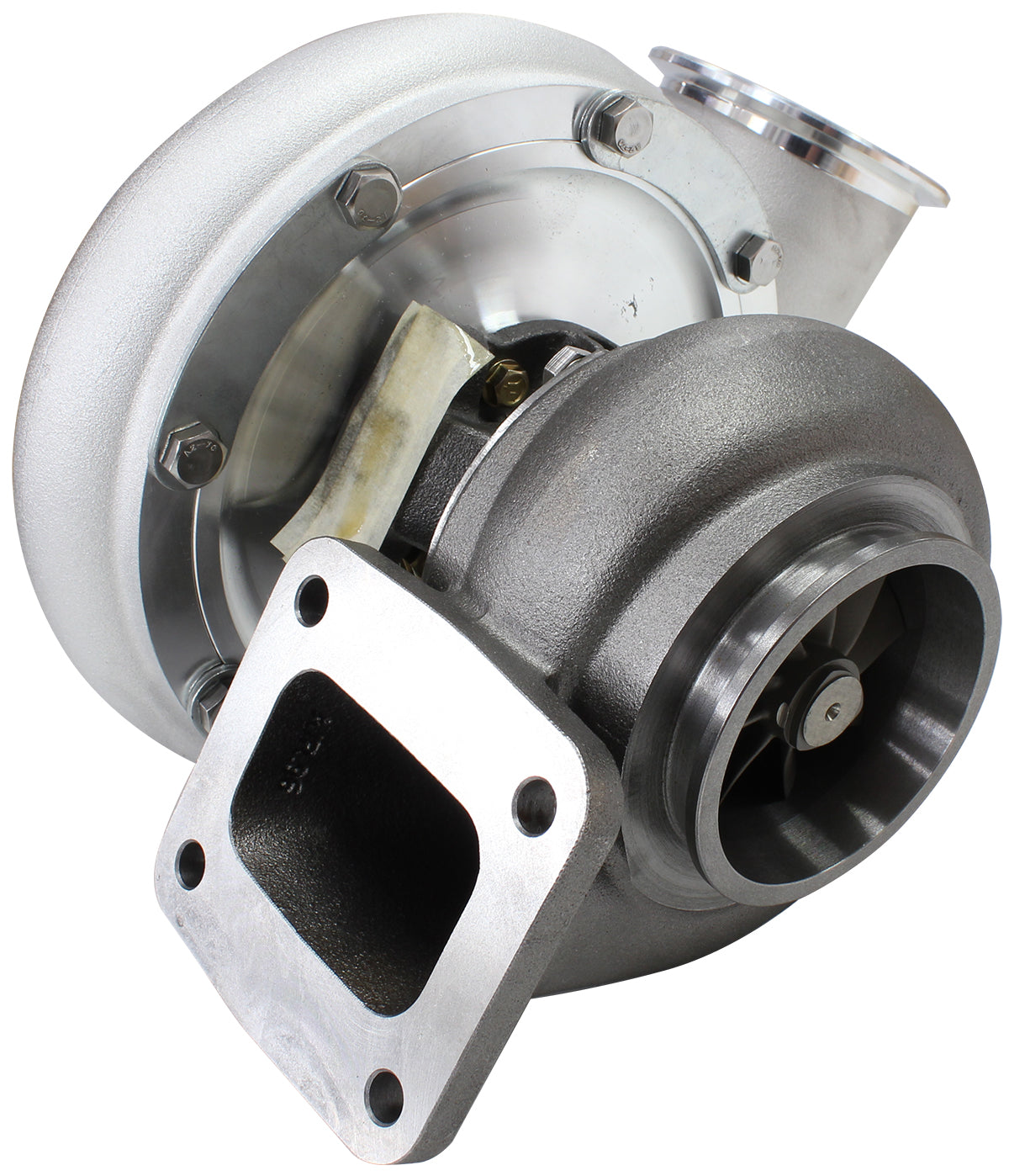 BOOSTED B7875 T4 .96 Turbocharger 1150HP, Natural Cast Finish   External Wastegate, T4 Twin Entry Inlet Flange, V-Band Exhaust Flange