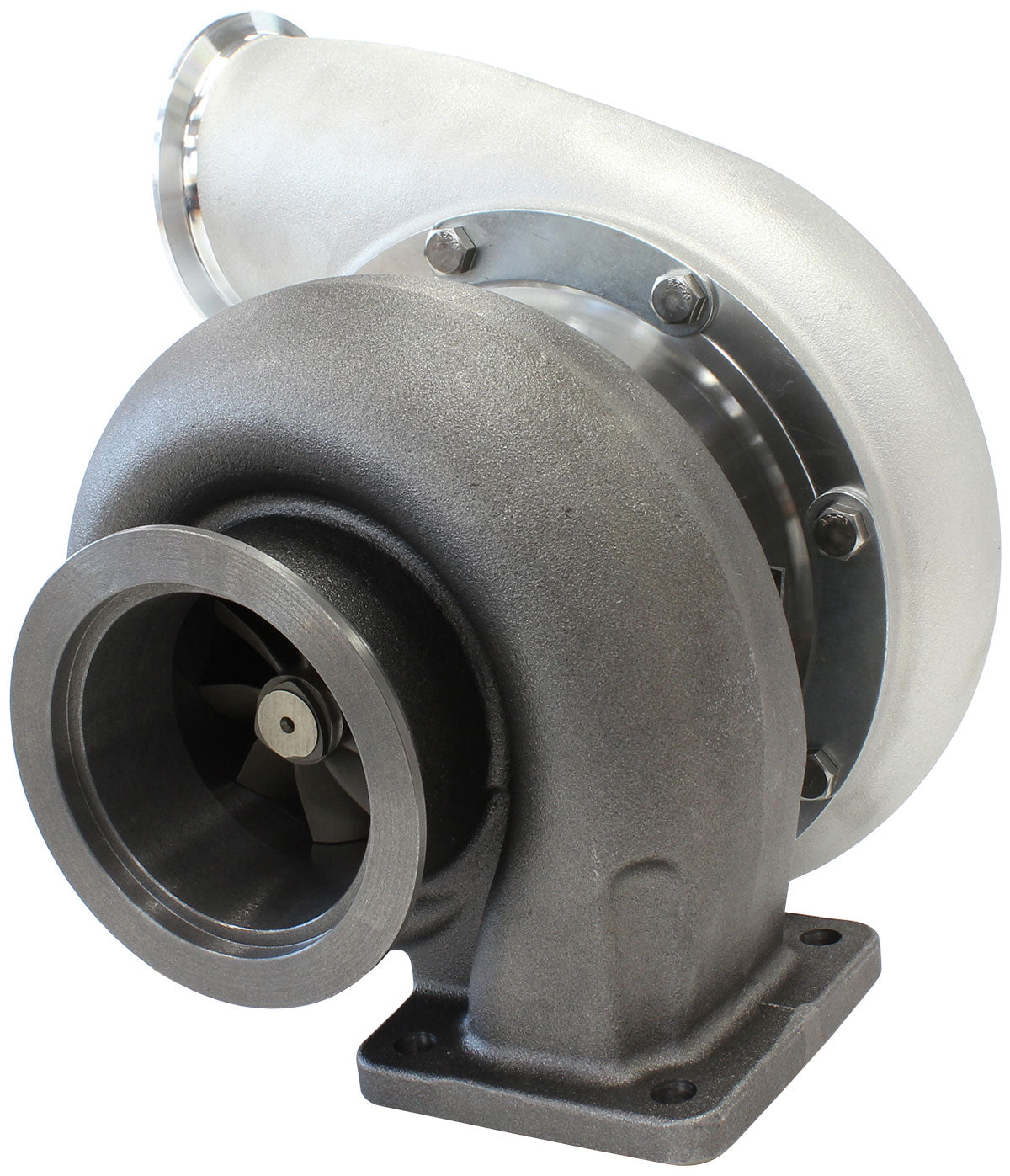 BOOSTED B7875 T4 1.25 Turbocharger 1150HP, Natural Cast Finish   External Wastegate, T4 Twin Entry Inlet Flange, V-Band Exhaust Flange
