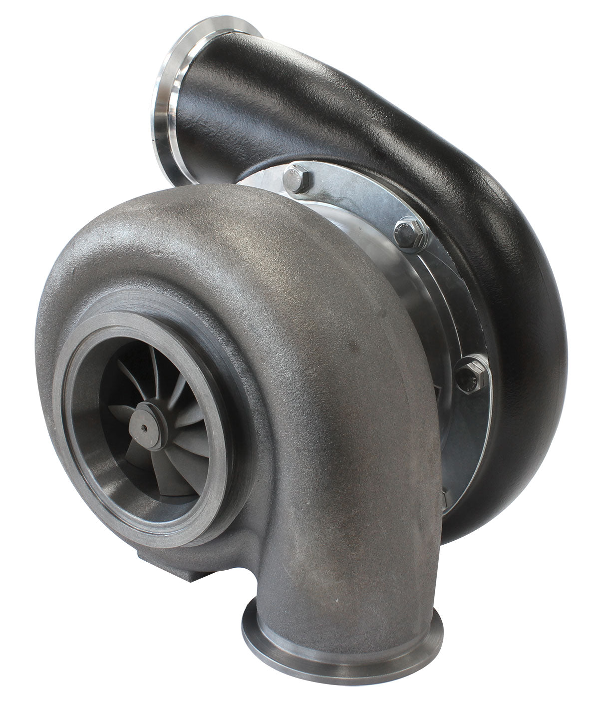 BOOSTED B7875 V-Band 1.28 Turbocharger 1150HP, Hi Temp Black Finish   External Wastegate, V-Band Inlet & Exhaust Flanges