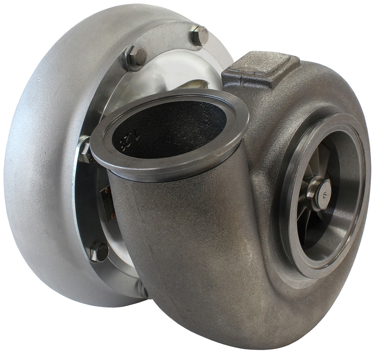 BOOSTED B7875 V-Band 1.28 Turbocharger 1150HP, Natural Cast Finish   External Wastegate, V-Band Inlet & Exhaust Flanges