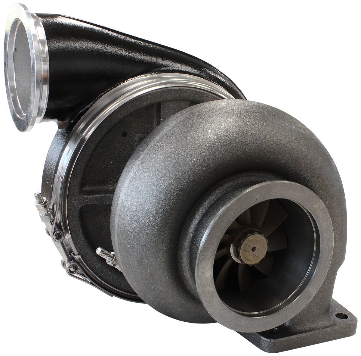 BOOSTED 7588 T4 1.25 Turbocharger 1500HP, Hi Temp Black Finish   External Wastegate, T4 Twin Entry Inlet Flange, V-Band Exhaust Flange