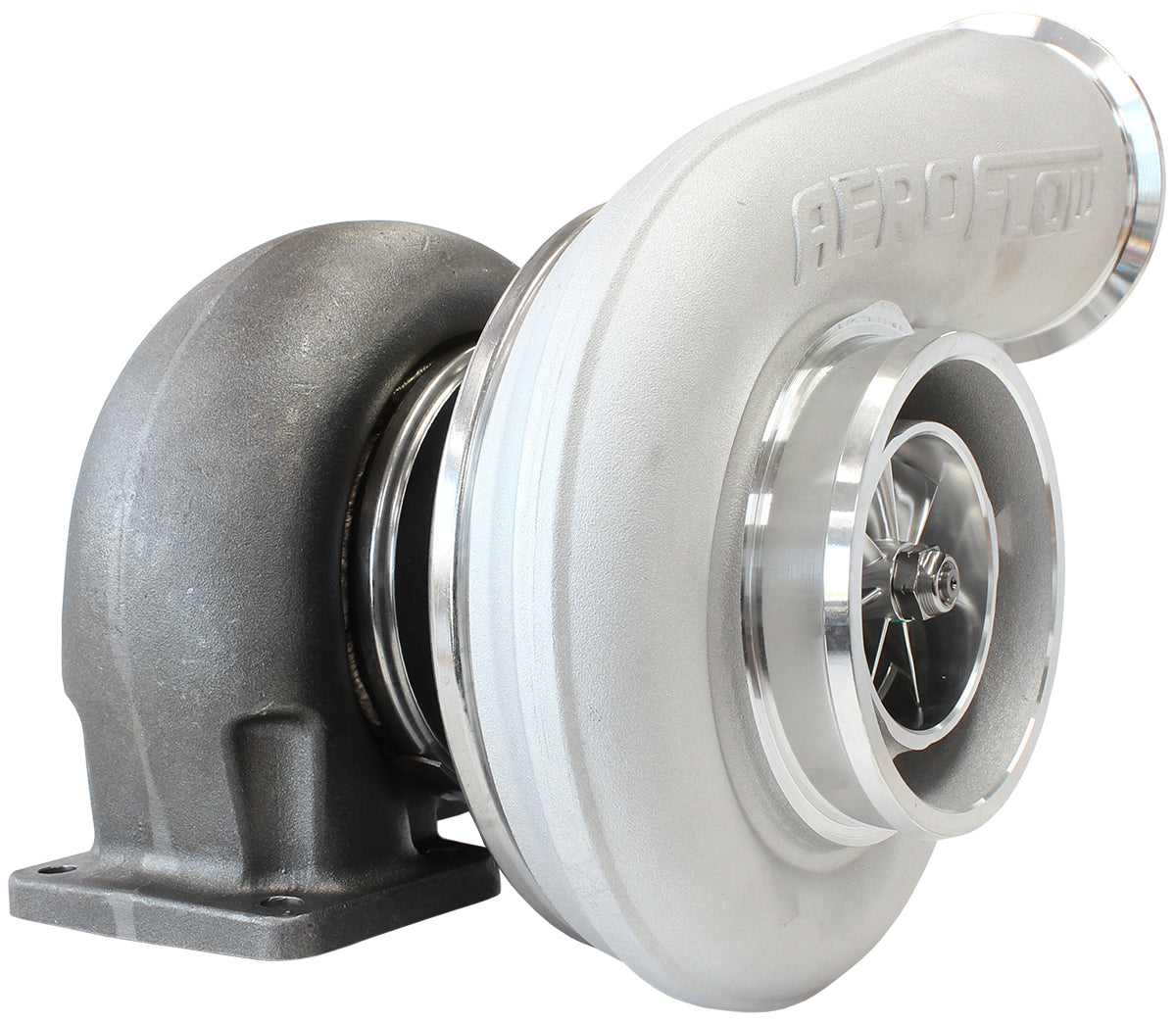 BOOSTED 7588 T4 1.25 Turbocharger 1500HP, Natural Cast Finish   External Wastegate, T4 Twin Entry Inlet Flange, V-Band Exhaust Flange