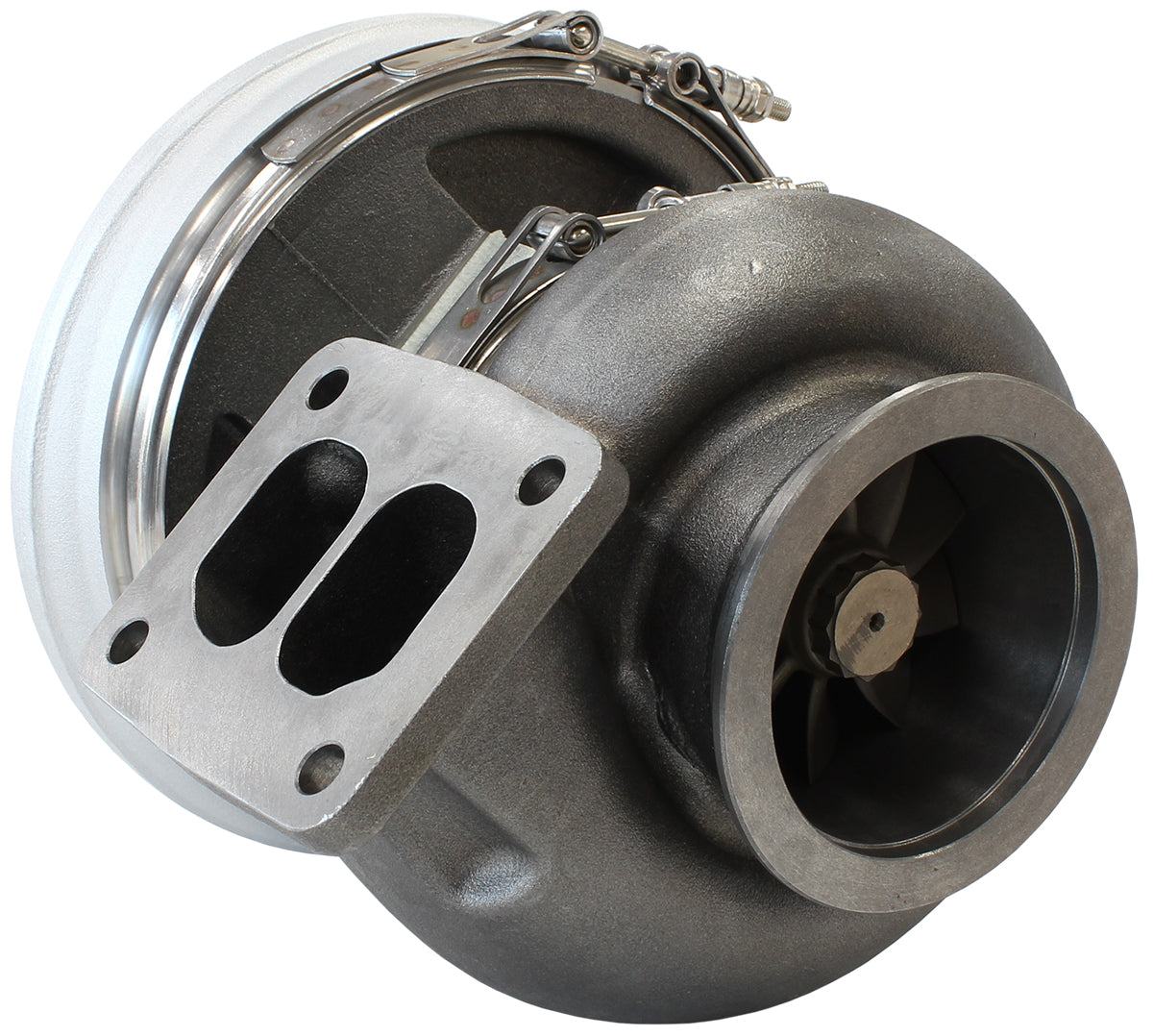BOOSTED 7588 T4 1.25 Turbocharger 1500HP, Natural Cast Finish   External Wastegate, T4 Twin Entry Inlet Flange, V-Band Exhaust Flange
