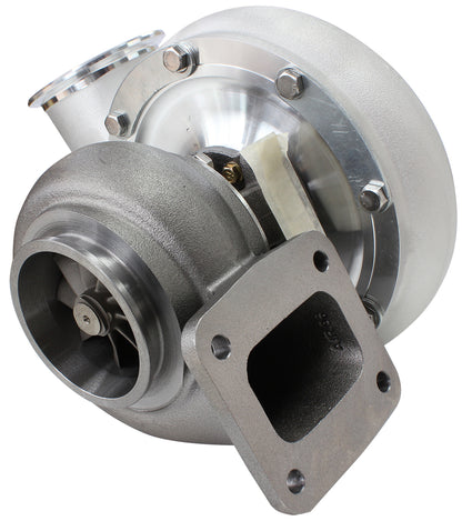 BOOSTED B7875 T4 .96 Reverse Rotation Turbocharger 1150HP, Natural Cast Finish   External Wastegate, T4 Twin Entry Inlet Flange, V-Band Exhaust Flange