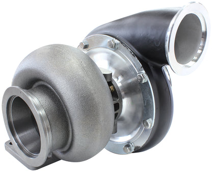 BOOSTED B7875 T4 1.25 Reverse Rotation Turbocharger 1150HP, Hi Temp Black Finish   External Wastegate, T4 Twin Entry Inlet Flange, V-Band Exhaust Flange