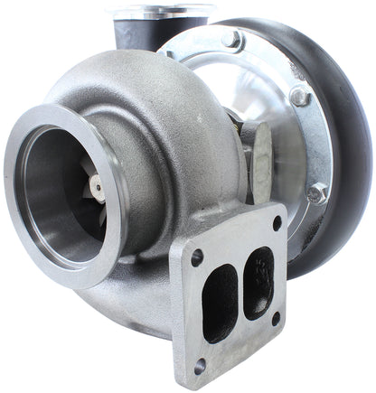 BOOSTED B7875 T4 1.25 Reverse Rotation Turbocharger 1150HP, Hi Temp Black Finish   External Wastegate, T4 Twin Entry Inlet Flange, V-Band Exhaust Flange