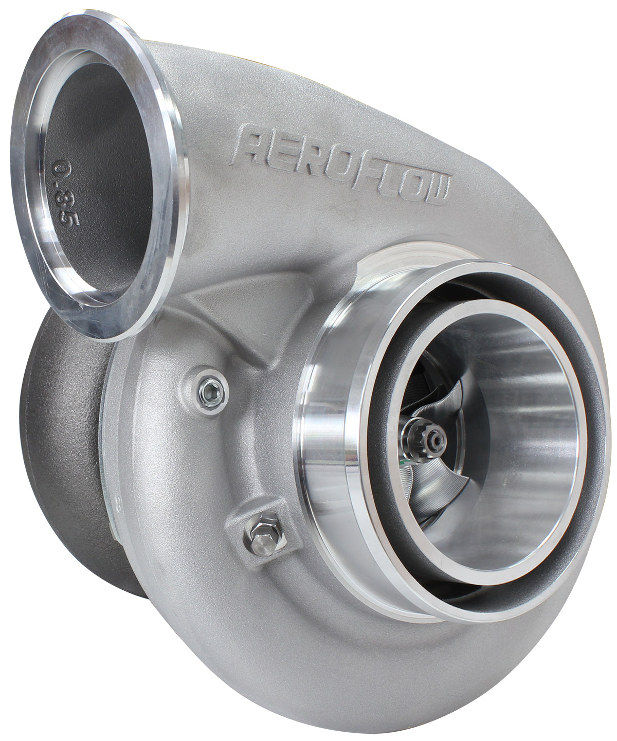 BOOSTED B7875 T4 1.25 Reverse Rotation Turbocharger 1150HP, Natural Cast Finish   External Wastegate, T4 Twin Entry Inlet Flange, V-Band Exhaust Flange