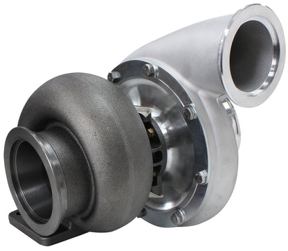 BOOSTED B7875 T4 1.25 Reverse Rotation Turbocharger 1150HP, Natural Cast Finish   External Wastegate, T4 Twin Entry Inlet Flange, V-Band Exhaust Flange