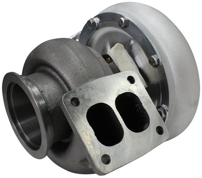 BOOSTED B7875 T4 1.25 Reverse Rotation Turbocharger 1150HP, Natural Cast Finish   External Wastegate, T4 Twin Entry Inlet Flange, V-Band Exhaust Flange