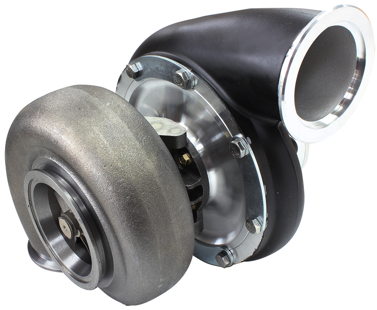 BOOSTED B7875 1.01 Reverse Rotation Turbocharger 1150HP, Hi Temp Black Finish   External Wastegate, V-Band Inlet & Exhaust Flanges