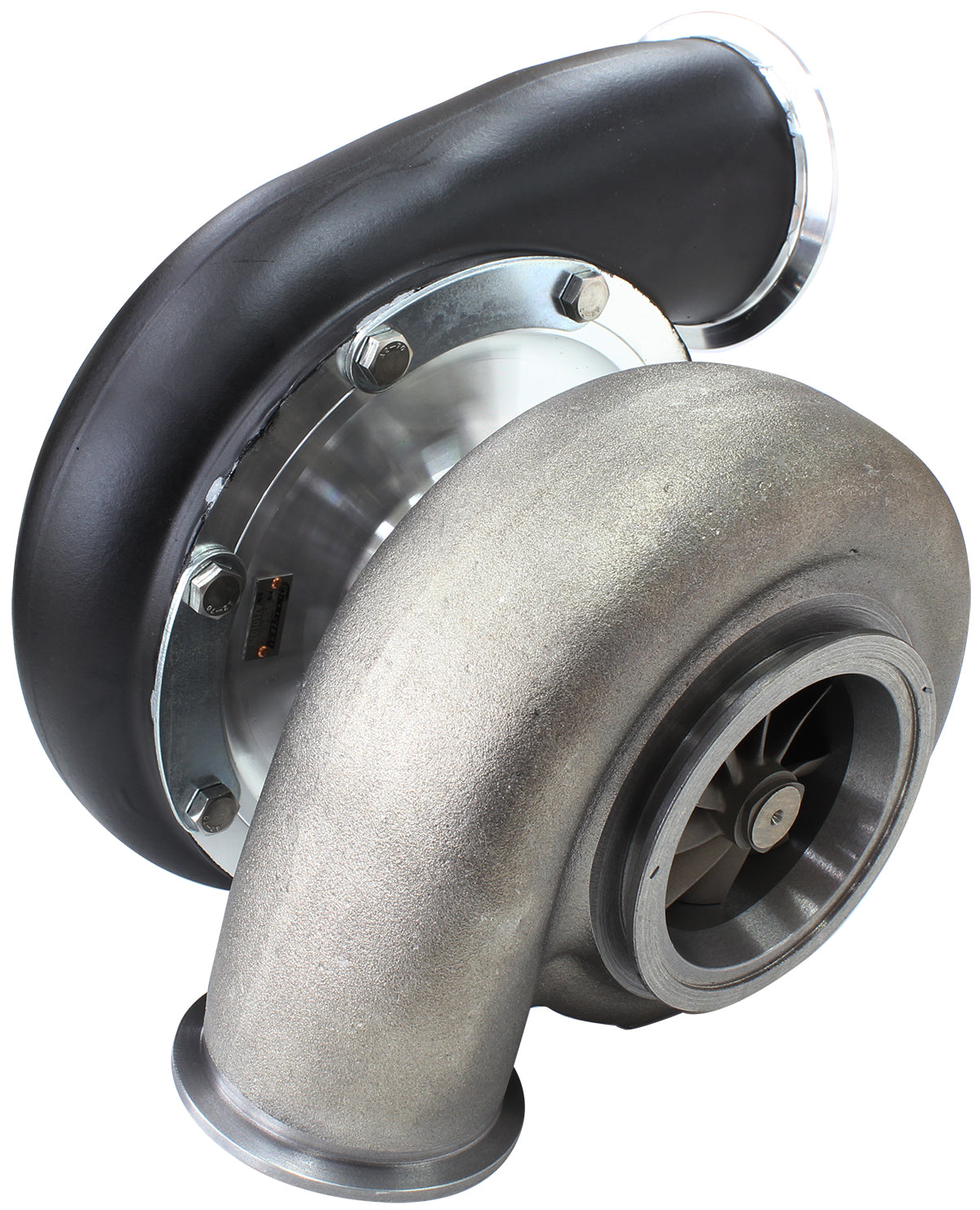 BOOSTED B7875 1.01 Reverse Rotation Turbocharger 1150HP, Hi Temp Black Finish   External Wastegate, V-Band Inlet & Exhaust Flanges