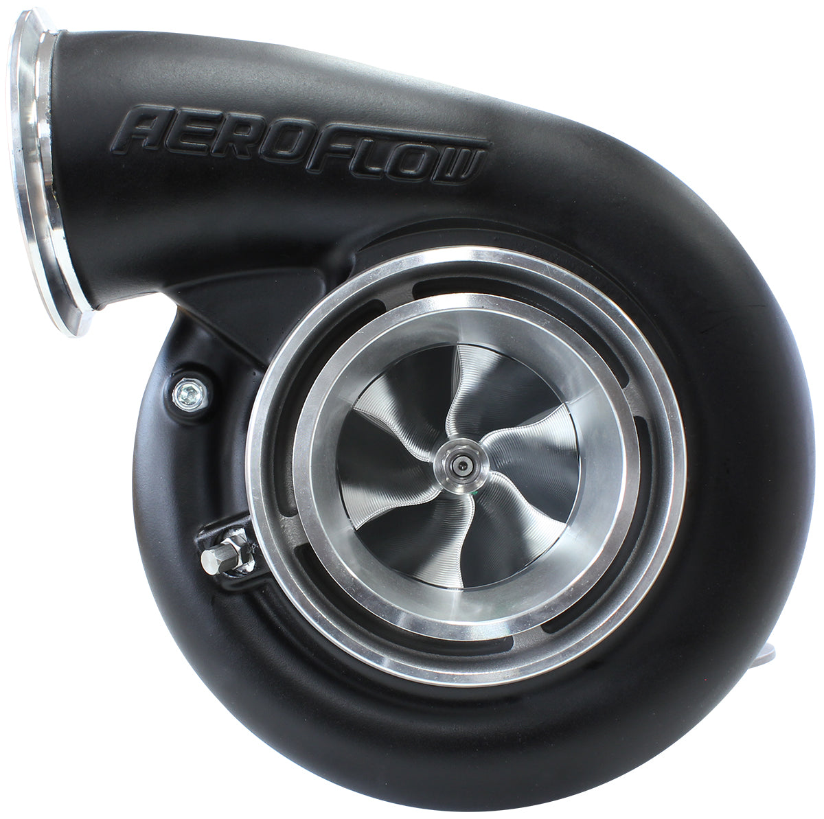 BOOSTED B7875 1.28 Reverse Rotation Turbocharger 1150HP, Hi Temp Black Finish   External Wastegate, V-Band Inlet & Exhaust Flanges