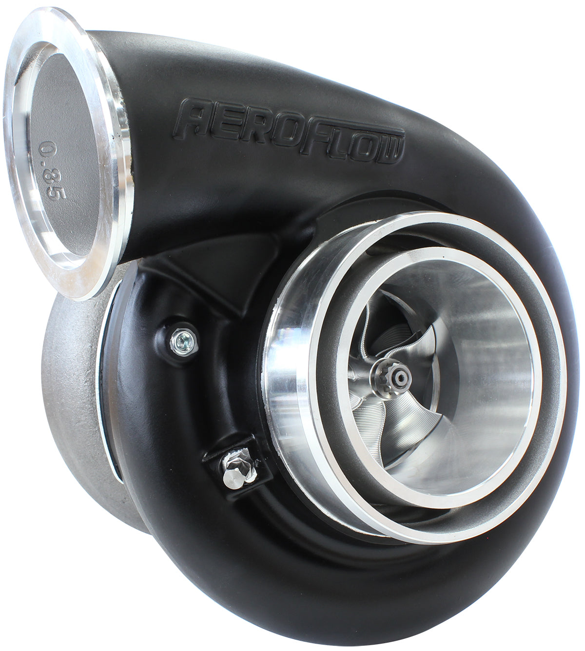 BOOSTED B7875 1.28 Reverse Rotation Turbocharger 1150HP, Hi Temp Black Finish   External Wastegate, V-Band Inlet & Exhaust Flanges