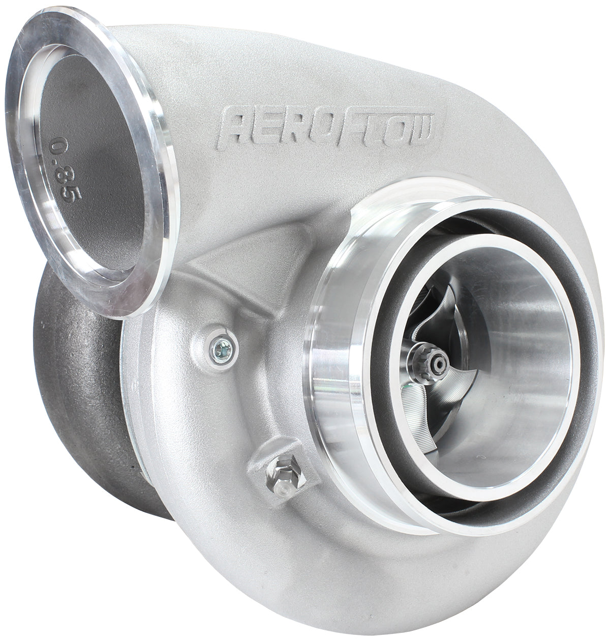BOOSTED B7875 1.28 Reverse Rotation Turbocharger 1150HP, Natural Cast Finish   External Wastegate, V-Band Inlet & Exhaust Flanges