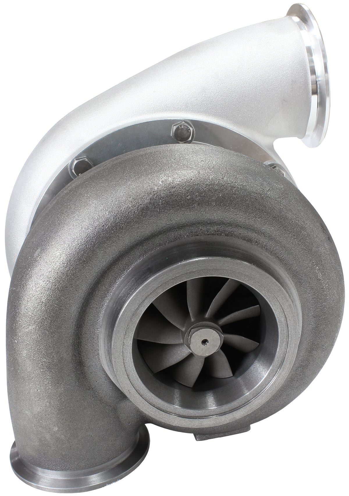BOOSTED B7875 1.28 Reverse Rotation Turbocharger 1150HP, Natural Cast Finish   External Wastegate, V-Band Inlet & Exhaust Flanges