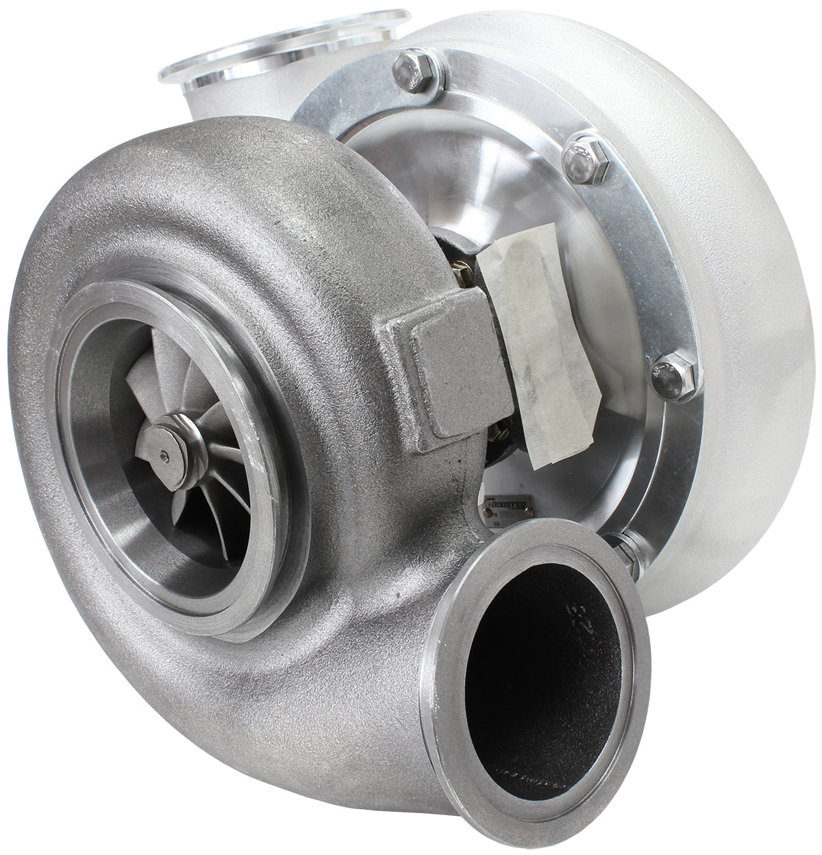 BOOSTED B7875 1.28 Reverse Rotation Turbocharger 1150HP, Natural Cast Finish   External Wastegate, V-Band Inlet & Exhaust Flanges