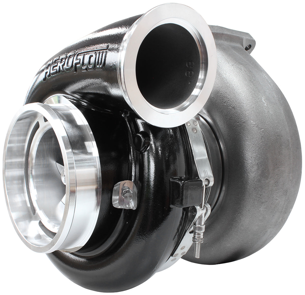 BOOSTED 94102 T6 1.24 Turbocharger 2500HP, Hi Temp Black Finish   External Wastegate, T6 Twin Entry Inlet Flange, V-Band Exhaust Flange