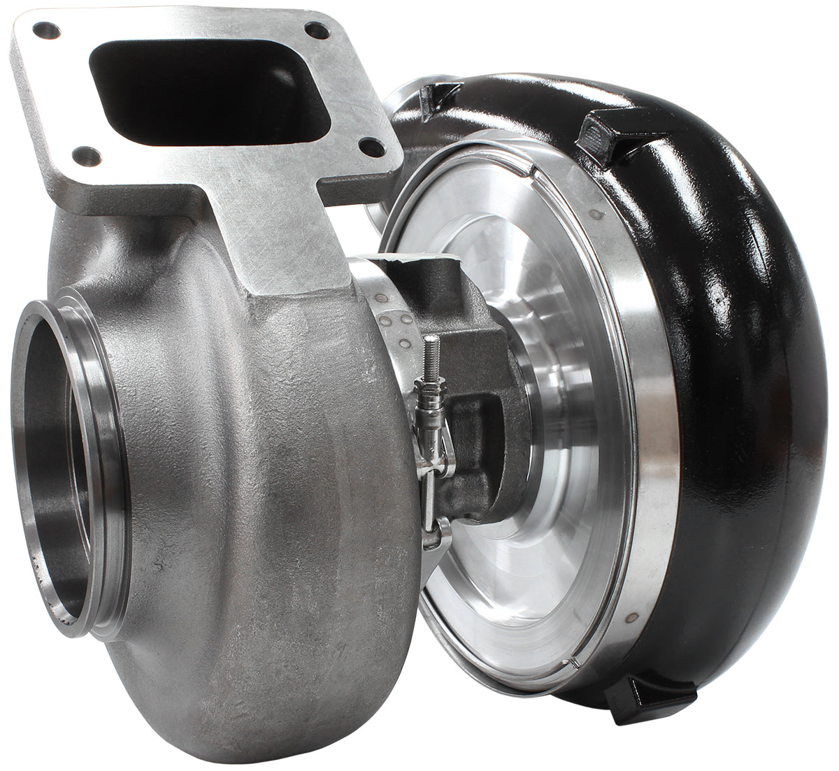 BOOSTED 94102 T6 1.24 Turbocharger 2500HP, Hi Temp Black Finish   External Wastegate, T6 Twin Entry Inlet Flange, V-Band Exhaust Flange