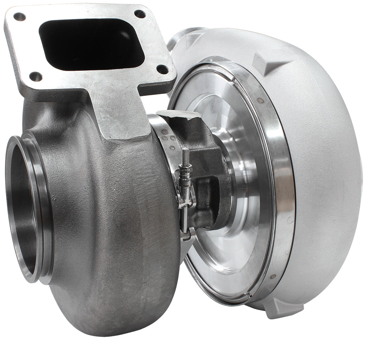 BOOSTED 94102 T6 1.24 Turbocharger 2500HP, Natural Cast Finish   External Wastegate, T6 Twin Entry Inlet Flange, V-Band Exhaust Flange