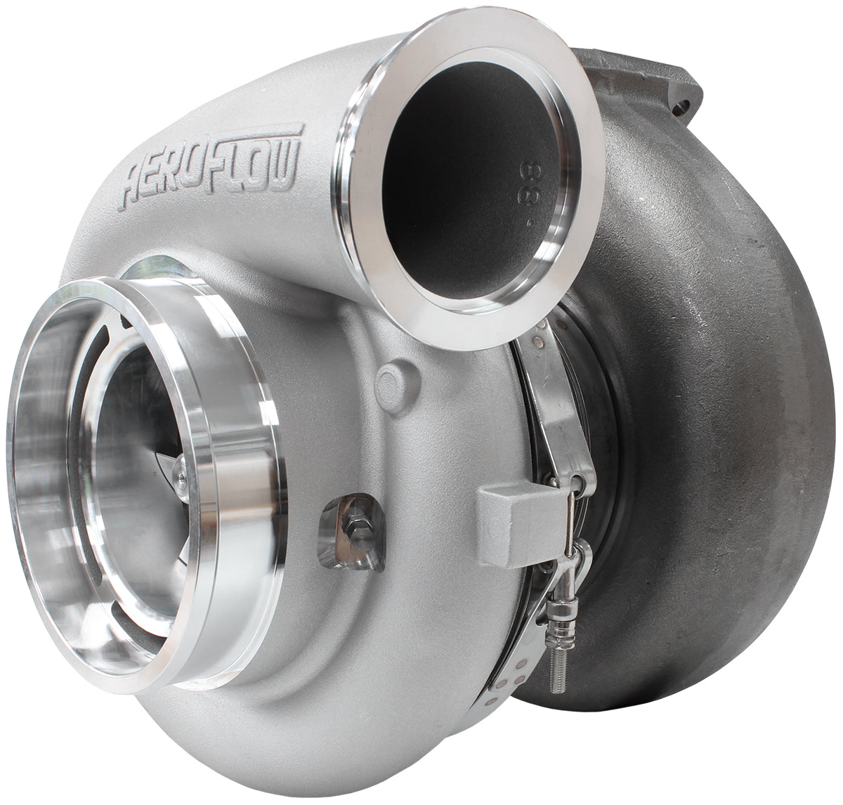BOOSTED 98102 T6 1.24 Turbocharger 2500HP, Natural Cast Finish   External Wastegate, T6 Twin Entry Inlet Flange, V-Band Exhaust Flange