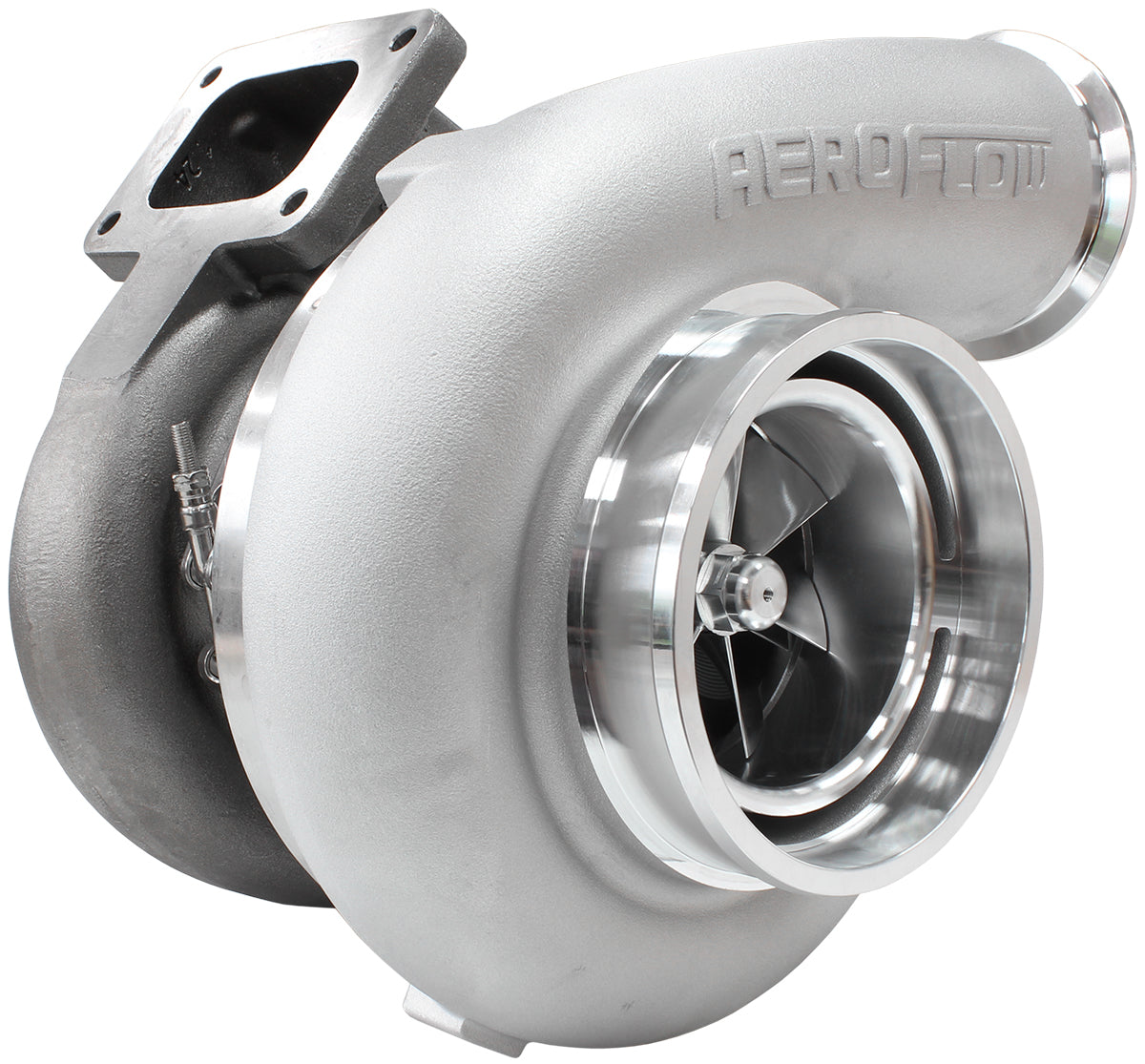 BOOSTED 102102 T6 1.24 Turbocharger 2850HP, Natural Cast Finish   External Wastegate, T6 Twin Entry Inlet Flange, V-Band Exhaust Flange