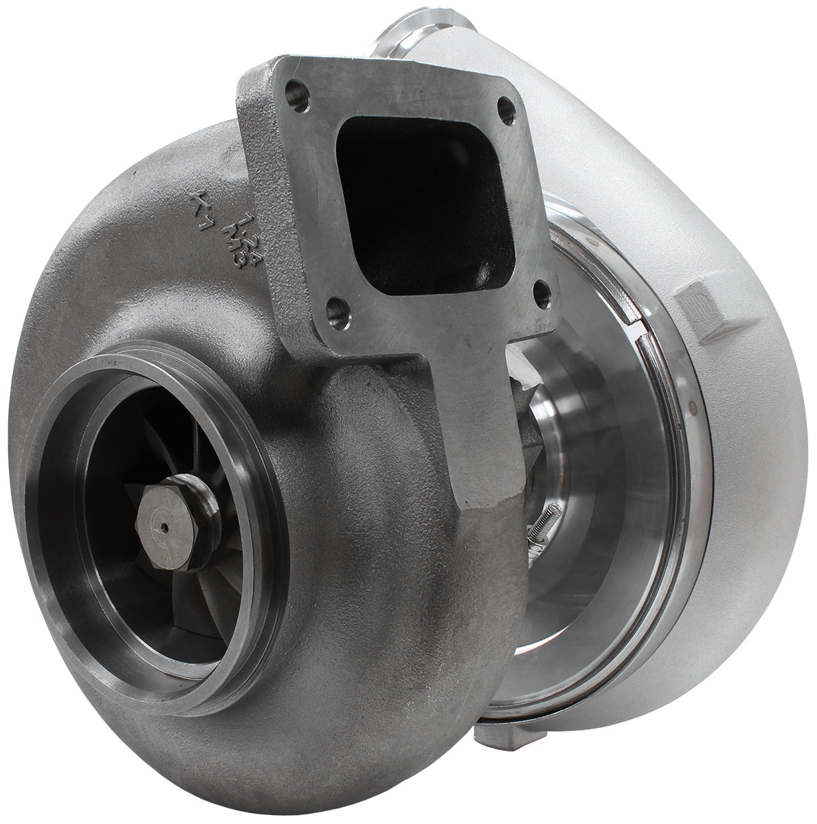 BOOSTED 102102 T6 1.24 Turbocharger 2850HP, Natural Cast Finish   External Wastegate, T6 Twin Entry Inlet Flange, V-Band Exhaust Flange