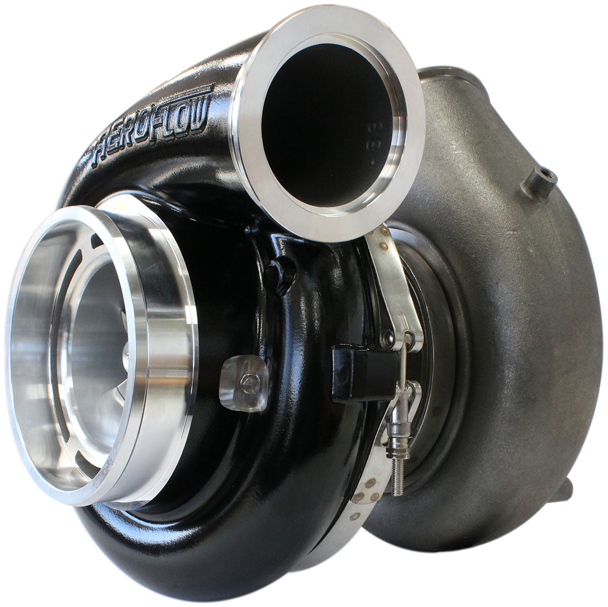 BOOSTED 98102 V-Band 1.22 Turbocharger 2500HP, Hi Temp Black Finish   External Wastegate, V-Band Inlet & Exhaust Flanges