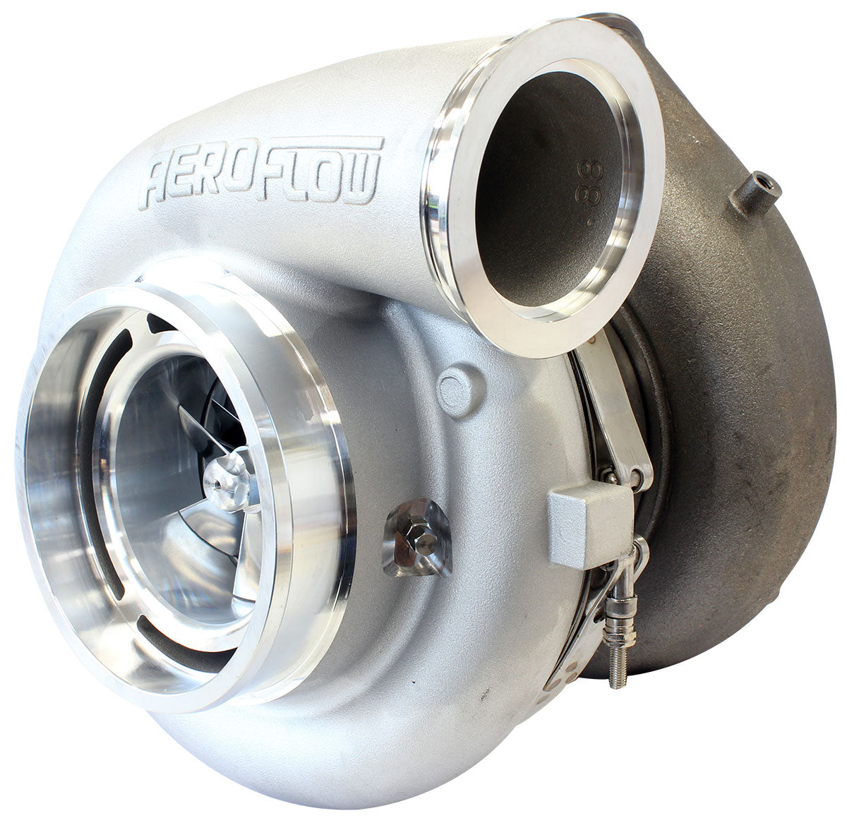 BOOSTED 98102 V-Band 1.22 Turbocharger 2500HP, Natural Cast Finish   External Wastegate, V-Band Inlet & Exhaust Flanges