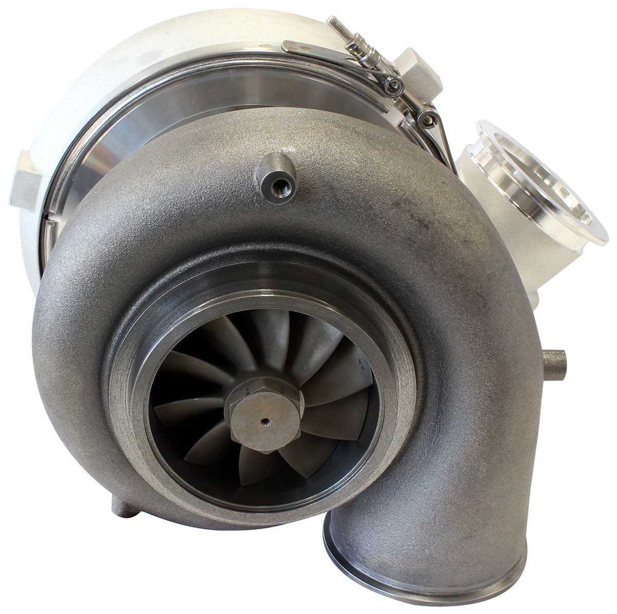BOOSTED 98102 V-Band 1.22 Turbocharger 2500HP, Natural Cast Finish   External Wastegate, V-Band Inlet & Exhaust Flanges