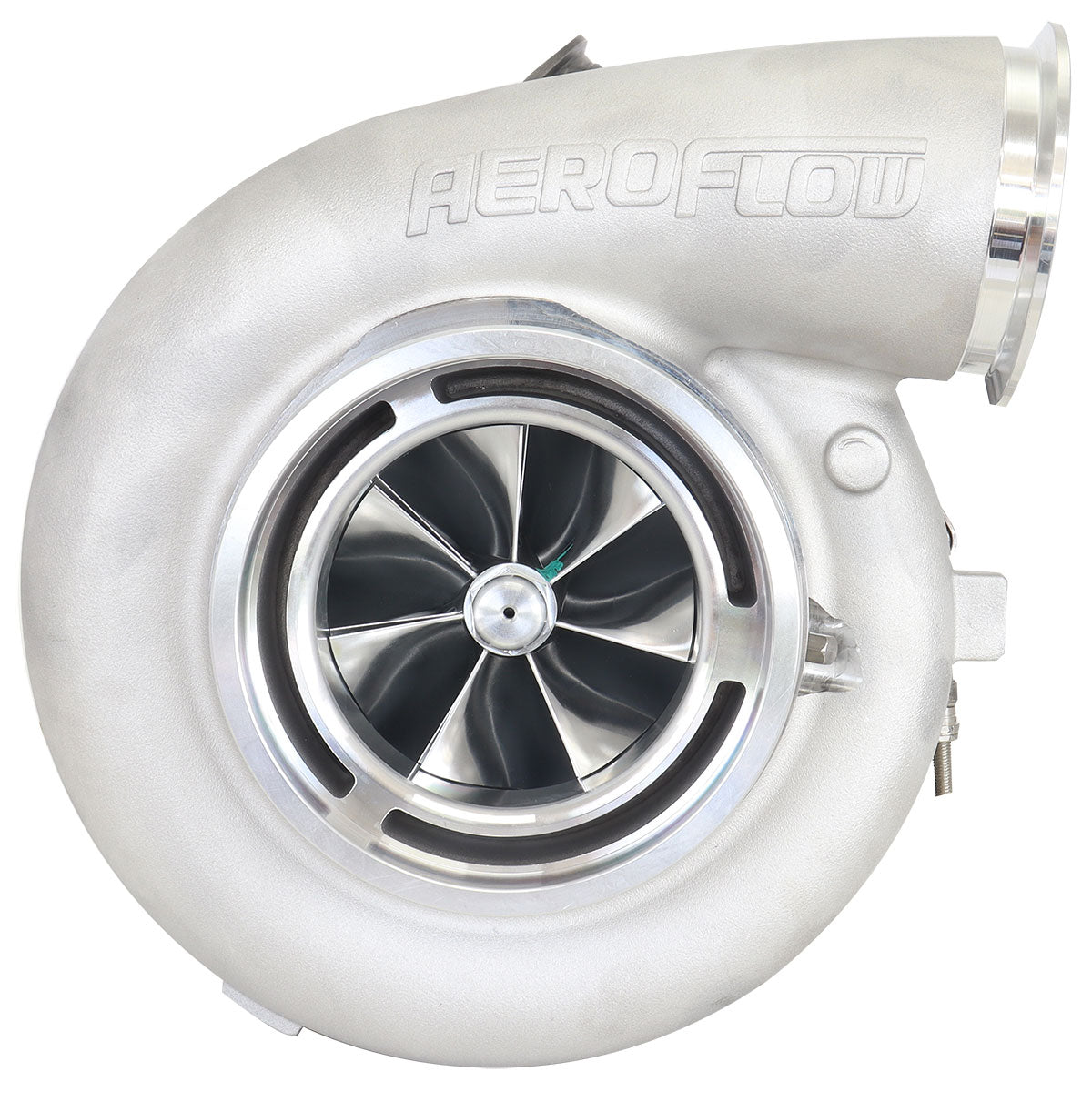 BOOSTED 102102 V-Band 1.22 Turbocharger 2500HP, Natural Cast Finish   External Wastegate, V-Band Inlet & Exhaust Flanges