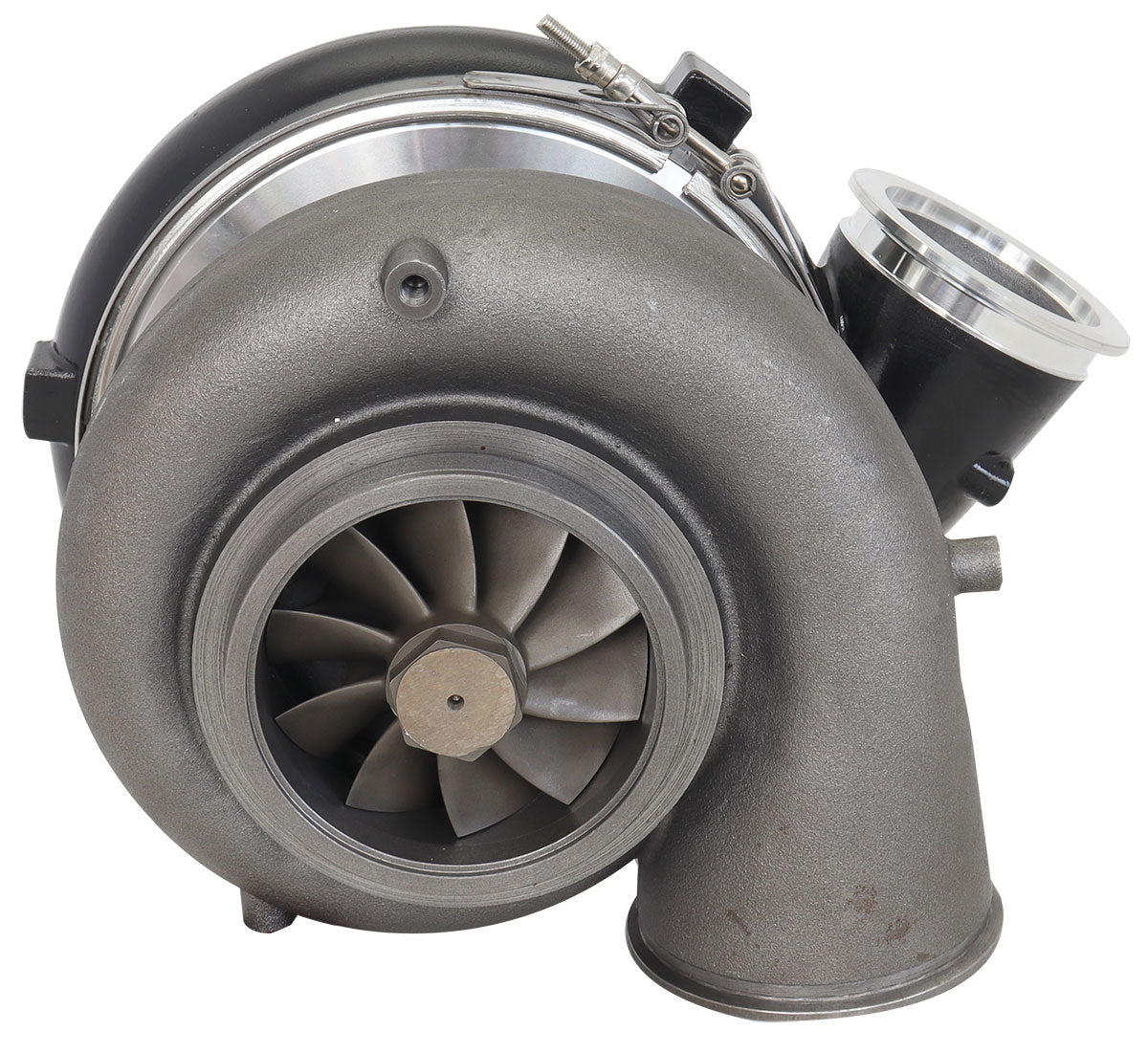 BOOSTED 106102 V-Band 1.22 Turbocharger 2500HP, Hi Temp Black Finish   External Wastegate, V-Band Inlet & Exhaust Flanges