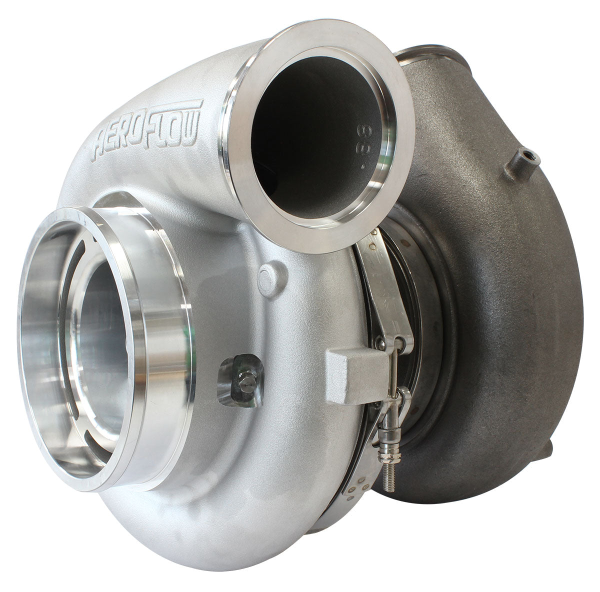 BOOSTED 106102 V-Band 1.22 Turbocharger 2500HP, Natural Cast Finish   External Wastegate, V-Band Inlet & Exhaust Flanges