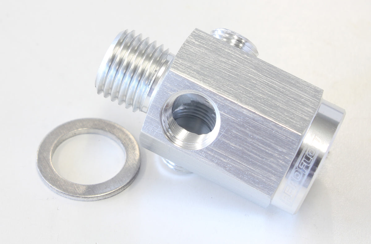 Metric Extension with 1/8" Port   Silver Finish. M14 x 1.5 Thread