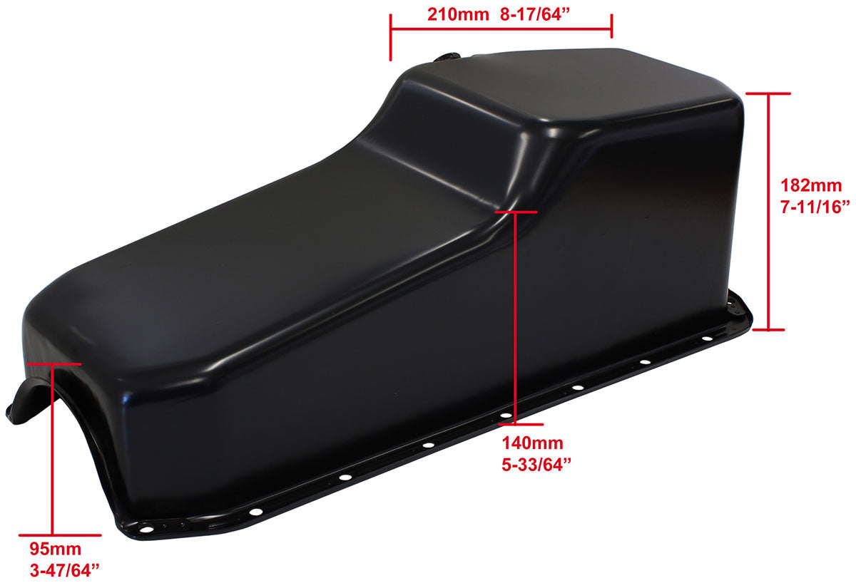 Chevrolet L/H DipstickStandard Replacement Oil Pan, Black Finish  Suit Small Block Chev Left Hand Dipstick with 2-Piece Rear Main Seal, 5.0L Capacity