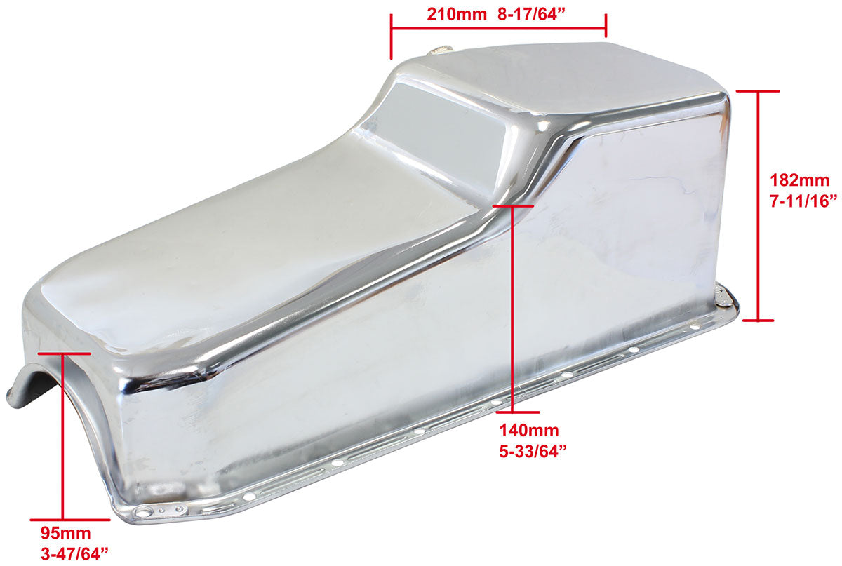 Chevrolet L/H DipstickStandard Replacement Oil Pan, Chrome Finish   Suit Small Block Chev Left Hand Dipstick with 2-Piece Rear Main Seal, 5.0L Capacity