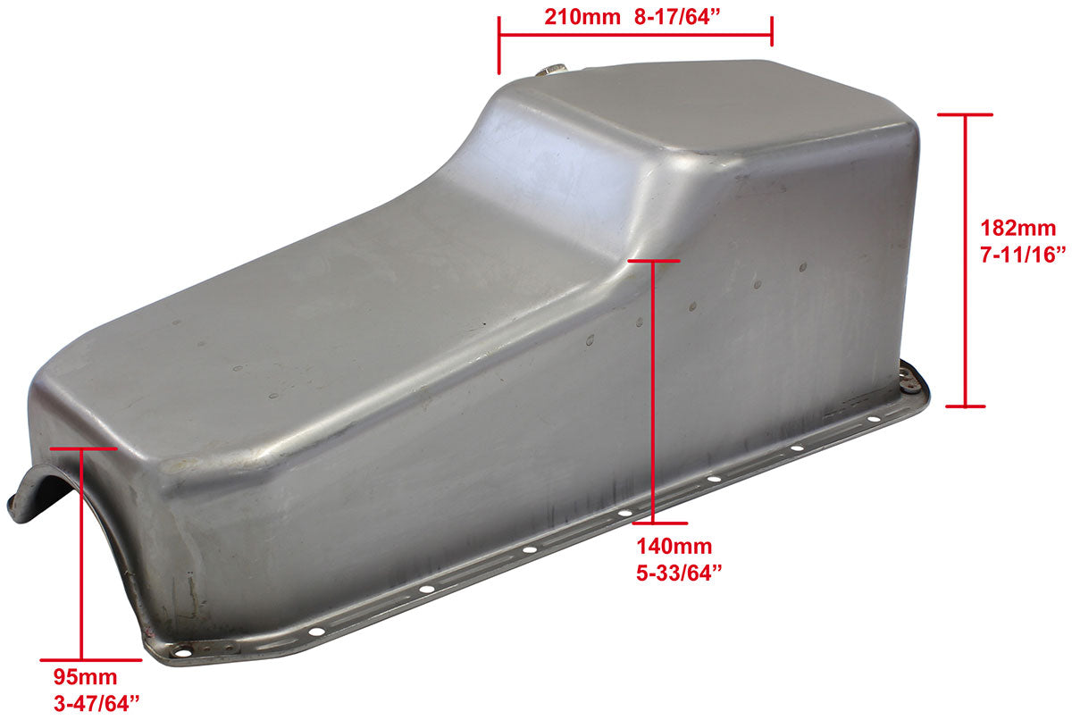 Chevrolet L/H DipstickStandard Replacement Oil Pan, Raw Finish  Suit Small Block Chev Left Hand Dipstick with 2-Piece Rear Main Seal, 5.0L Capacity