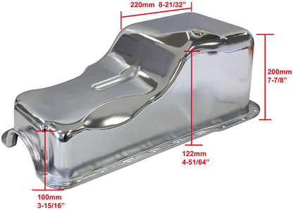 Ford Windsor Standard Replacement Oil Pan, Chrome Finish  Suit Small Block Ford 289 to 302 Windsor Front Sump, 5.0L Capacity