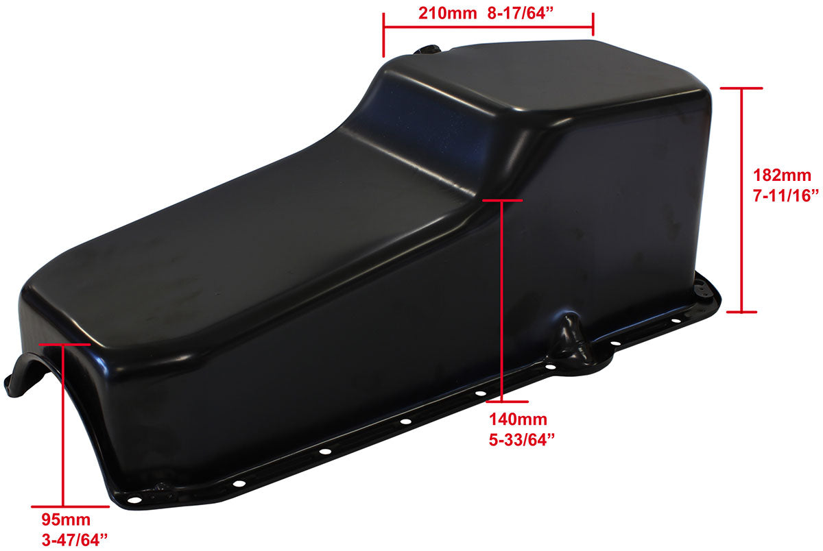 Chevrolet R/H DipstickStandard Replacement Oil Pan, Black Finish   Suit Small Block Chev Right Hand Dipstick with 2-Piece Rear Main Seal, 5.0L Capacity