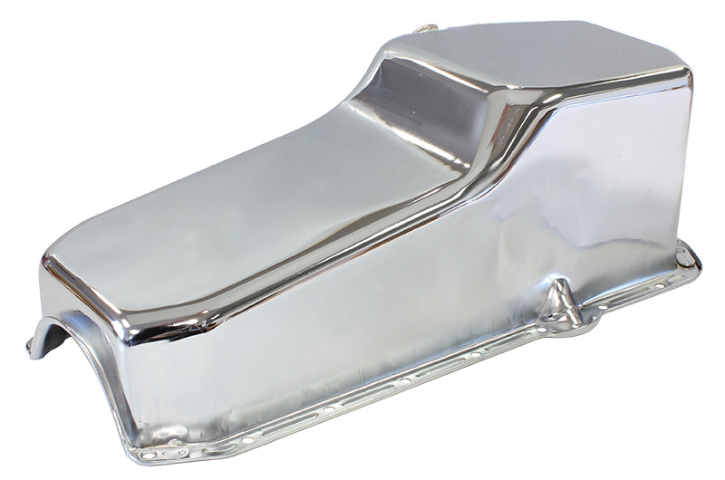 Chevrolet R/H DipstickStandard Replacement Oil Pan, Chrome Finish   Suit Small Block Chev Right Hand Dipstick with 2-Piece Rear Main Seal, 5.0L Capacity
