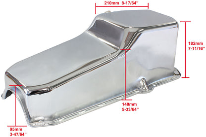 Chevrolet R/H DipstickStandard Replacement Oil Pan, Chrome Finish   Suit Small Block Chev Right Hand Dipstick with 2-Piece Rear Main Seal, 5.0L Capacity