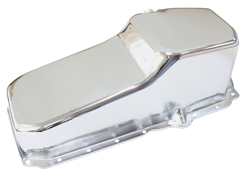 Chevrolet Late 1986 OnStandard Replacement Oil Pan, Chrome Finish   Suit Small Block Chev Late 1986 On Right Hand Dipstick with 1-Piece Rear Main Seal, 5.0L Capacity