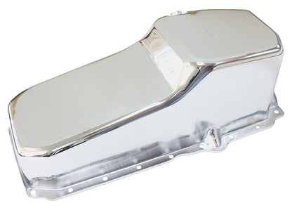 Chevrolet Late 1986 OnStandard Replacement Oil Pan, Chrome Finish   Suit Small Block Chev Late 1986 On Right Hand Dipstick with 1-Piece Rear Main Seal, 5.0L Capacity