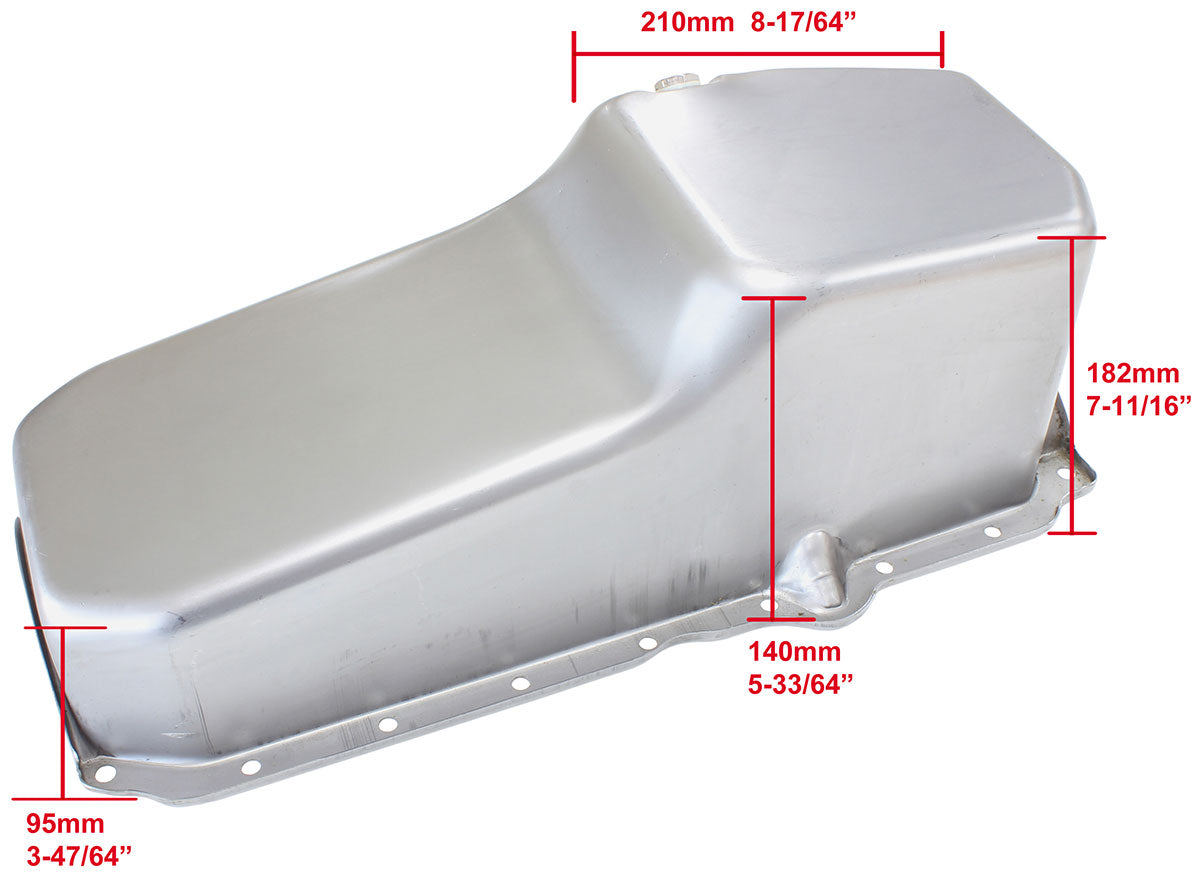 Chevrolet Late 1986 OnStandard Replacement Oil Pan, Raw Finish  Suit Small Block Chev Late 1986 On Right Hand Dipstick with 1-Piece Rear Main Seal, 5.0L Capacity