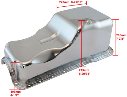 Ford 351 Windsor Standard Replacement Oil Pan, Chrome Finish   Suit Small Block Ford 351 Windsor Front Sump, 5.8L Capacity