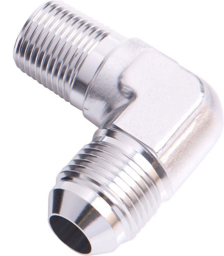 90° NPT to Male Flare Adapter 1/4" to -8AN   Silver Finish